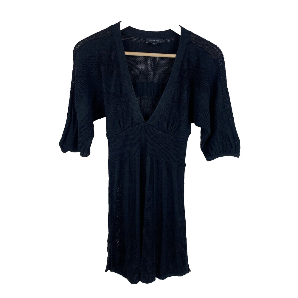 Bebe Silk Blend Crochet Tunic Beach Cover Up Dress Womens Sz M Y2K 90s Grunge